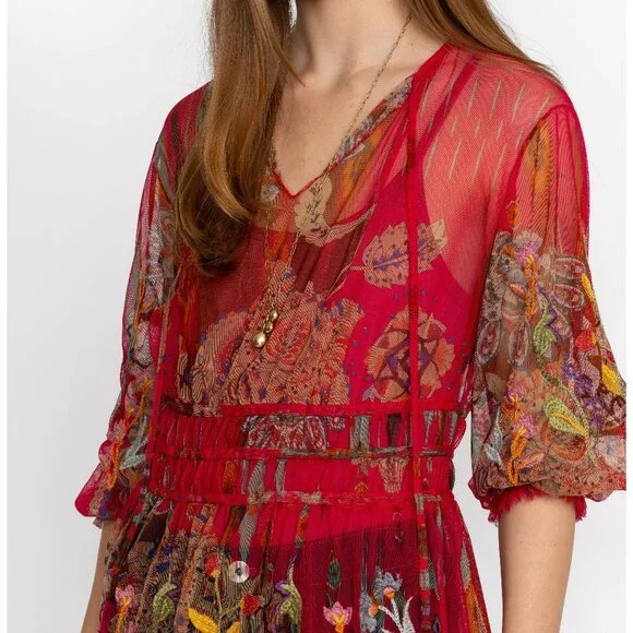 Johnny Was Feather Lark Mesh Blouse with slip, size L - Picture 4 of 7